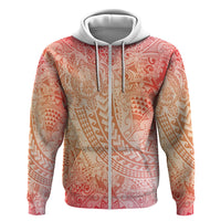 Hawaiian Turtles and Leis Zip Hoodie Tribal Kakau Pattern Peach Fuzz Color