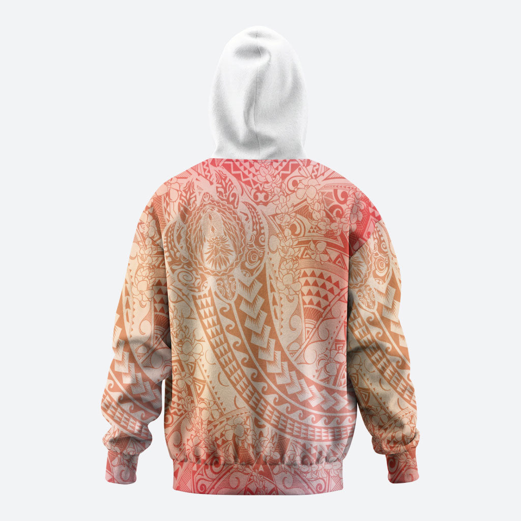 Hawaiian Turtles and Leis Zip Hoodie Tribal Kakau Pattern Peach Fuzz Color