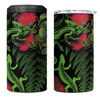 New Zealand Chameleon and Gecko 4 in 1 Can Cooler Tumbler Maori Silver Fern and Pohutukawa Decoration LT03 One Size: 16 oz Green - Polynesian Pride