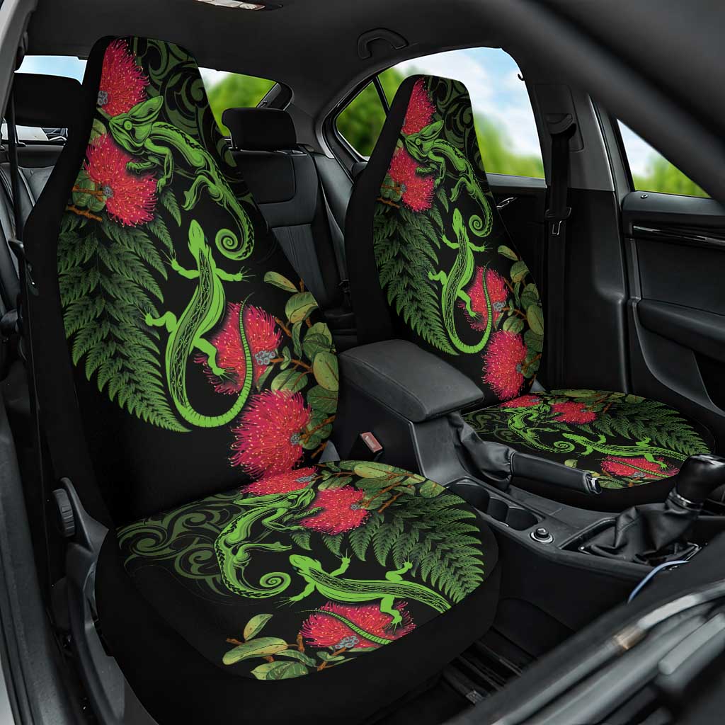 New Zealand Chameleon and Gecko Car Seat Cover Maori Silver Fern and Pohutukawa Decoration LT03 One Size Green - Polynesian Pride