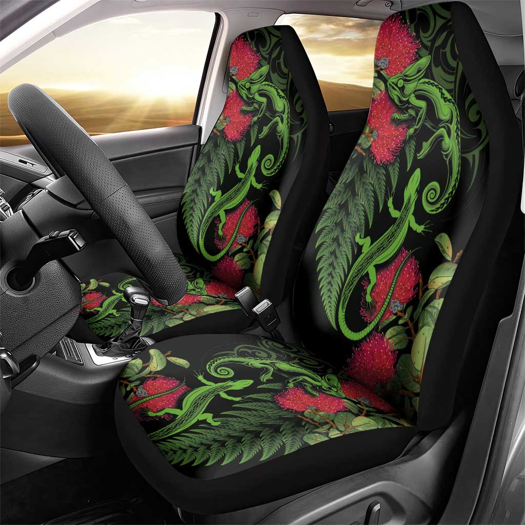 New Zealand Chameleon and Gecko Car Seat Cover Maori Silver Fern and Pohutukawa Decoration LT03 - Polynesian Pride