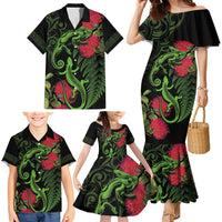 New Zealand Chameleon and Gecko Family Matching Mermaid Dress and Hawaiian Shirt Maori Silver Fern and Pohutukawa Decoration LT03 - Polynesian Pride