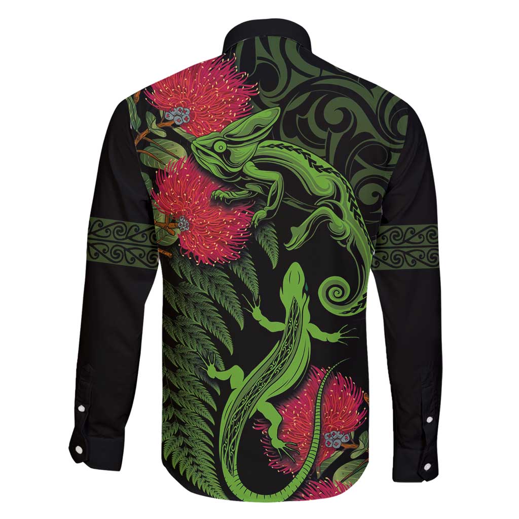 New Zealand Chameleon and Gecko Family Matching Mermaid Dress and Hawaiian Shirt Maori Silver Fern and Pohutukawa Decoration LT03 - Polynesian Pride