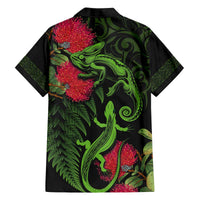 New Zealand Chameleon and Gecko Family Matching Off Shoulder Short Dress and Hawaiian Shirt Maori Silver Fern and Pohutukawa Decoration LT03 - Polynesian Pride
