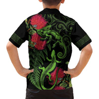 New Zealand Chameleon and Gecko Family Matching Puletasi and Hawaiian Shirt Maori Silver Fern and Pohutukawa Decoration LT03 - Polynesian Pride