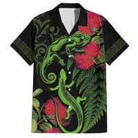 New Zealand Chameleon and Gecko Hawaiian Shirt Maori Silver Fern and Pohutukawa Decoration LT03 Green - Polynesian Pride