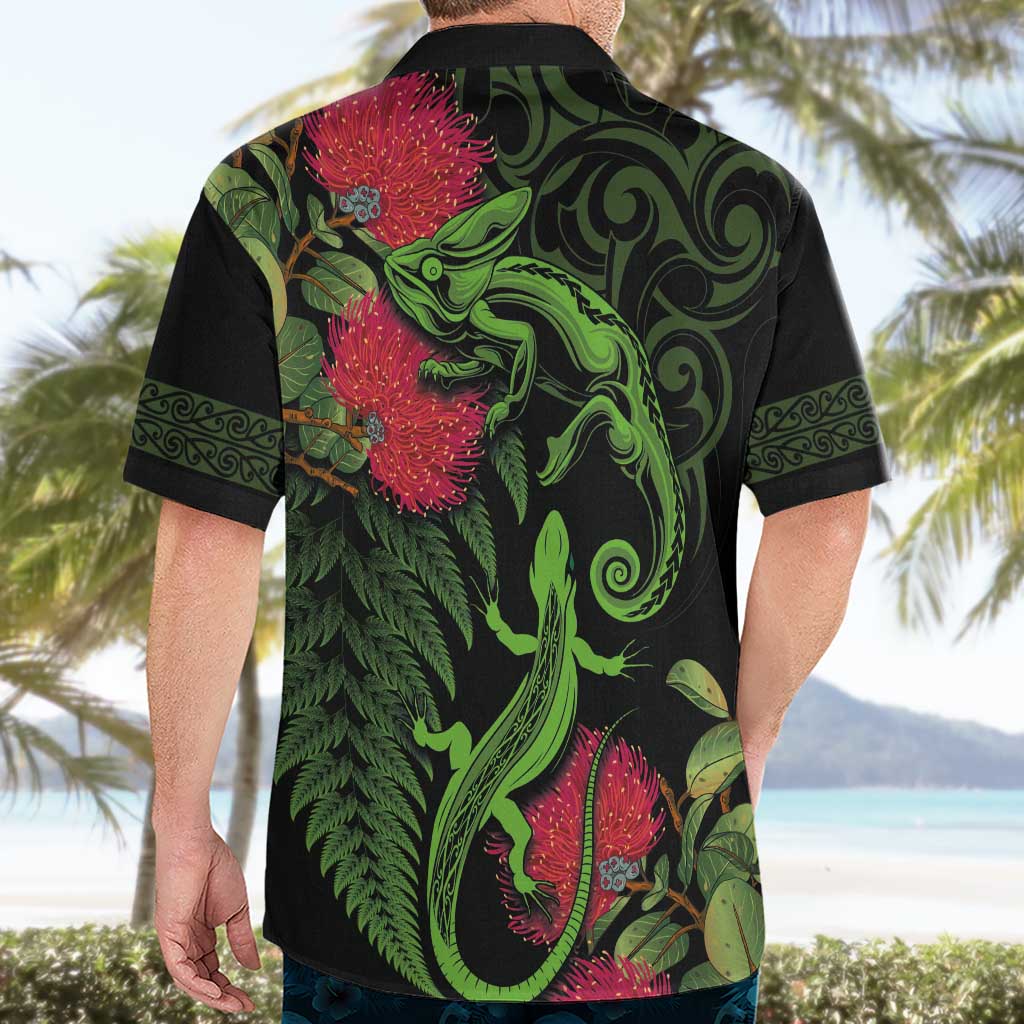New Zealand Chameleon and Gecko Hawaiian Shirt Maori Silver Fern and Pohutukawa Decoration LT03 - Polynesian Pride