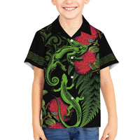 New Zealand Chameleon and Gecko Hawaiian Shirt Maori Silver Fern and Pohutukawa Decoration LT03 - Polynesian Pride