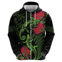 New Zealand Chameleon and Gecko Hoodie Maori Silver Fern and Pohutukawa Decoration LT03 - Polynesian Pride