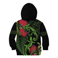 New Zealand Chameleon and Gecko Kid Hoodie Maori Silver Fern and Pohutukawa Decoration LT03 - Polynesian Pride