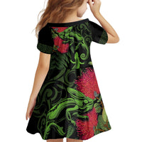 New Zealand Chameleon and Gecko Kid Short Sleeve Dress Maori Silver Fern and Pohutukawa Decoration LT03 - Polynesian Pride