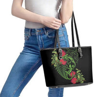 New Zealand Chameleon and Gecko Leather Tote Bag Maori Silver Fern and Pohutukawa Decoration LT03 - Polynesian Pride
