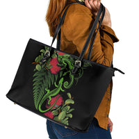 New Zealand Chameleon and Gecko Leather Tote Bag Maori Silver Fern and Pohutukawa Decoration LT03 - Polynesian Pride