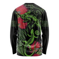 New Zealand Chameleon and Gecko Long Sleeve Shirt Maori Silver Fern and Pohutukawa Decoration LT03 - Polynesian Pride