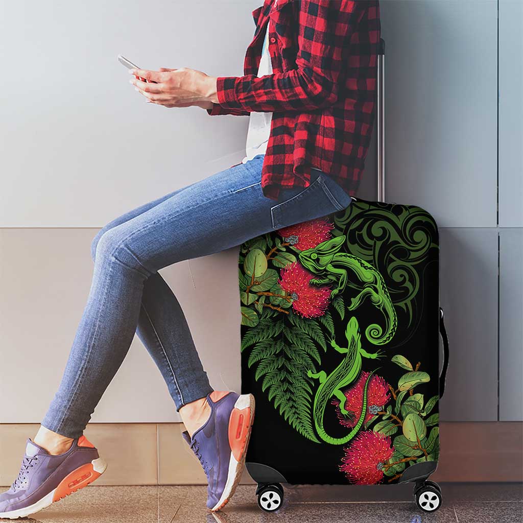 New Zealand Chameleon and Gecko Luggage Cover Maori Silver Fern and Pohutukawa Decoration LT03 - Polynesian Pride