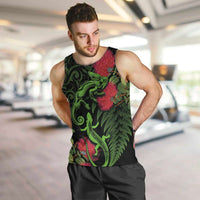 New Zealand Chameleon and Gecko Men Tank Top Maori Silver Fern and Pohutukawa Decoration LT03 Green - Polynesian Pride