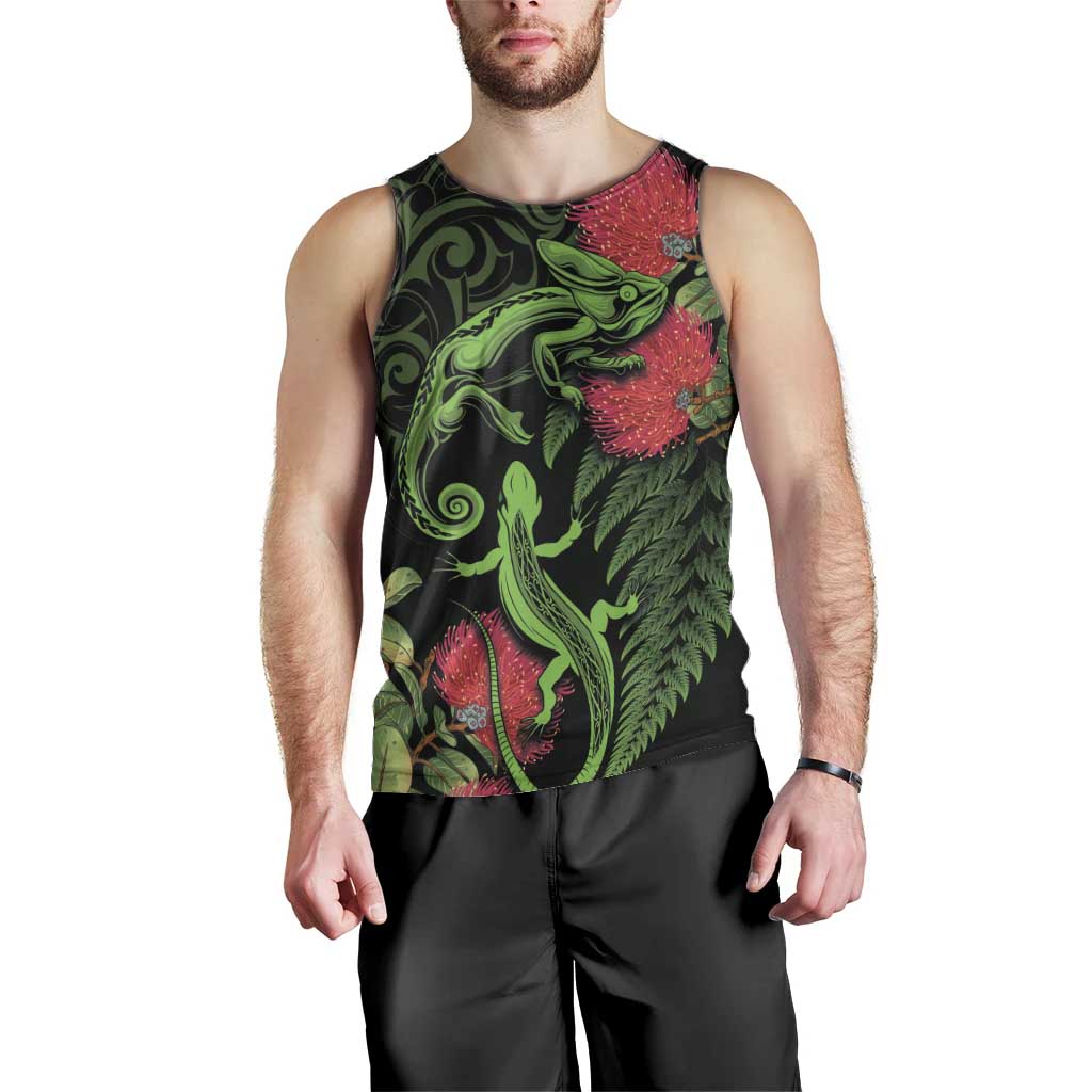 New Zealand Chameleon and Gecko Men Tank Top Maori Silver Fern and Pohutukawa Decoration LT03 - Polynesian Pride