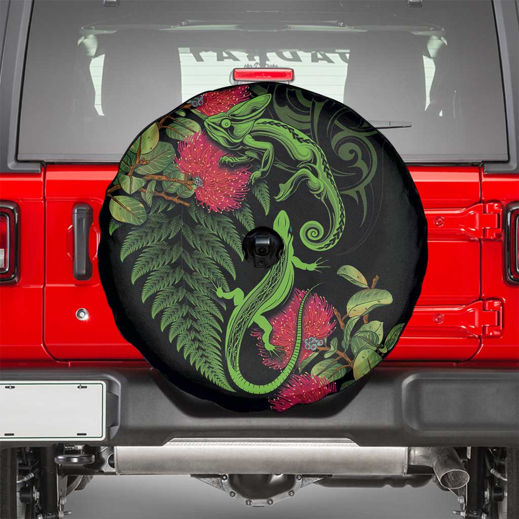 New Zealand Chameleon and Gecko Spare Tire Cover Maori Silver Fern and Pohutukawa Decoration LT03 - Polynesian Pride
