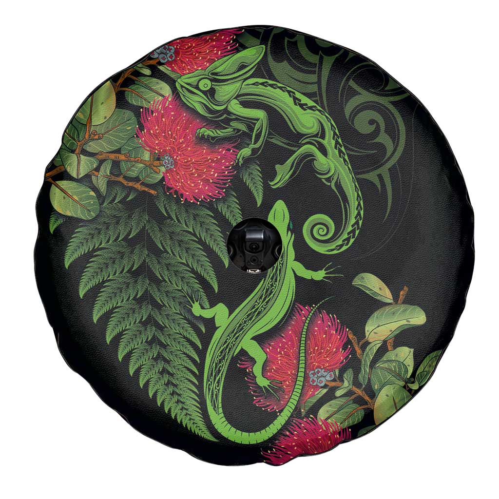 New Zealand Chameleon and Gecko Spare Tire Cover Maori Silver Fern and Pohutukawa Decoration LT03 - Polynesian Pride