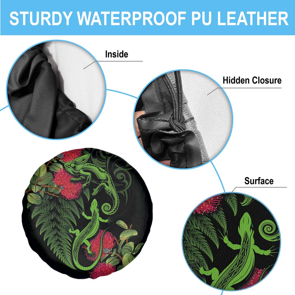 New Zealand Chameleon and Gecko Spare Tire Cover Maori Silver Fern and Pohutukawa Decoration LT03 - Polynesian Pride