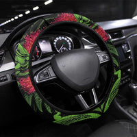 New Zealand Chameleon and Gecko Steering Wheel Cover Maori Silver Fern and Pohutukawa Decoration LT03 Universal Fit Green - Polynesian Pride