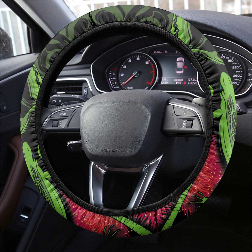 New Zealand Chameleon and Gecko Steering Wheel Cover Maori Silver Fern and Pohutukawa Decoration LT03 - Polynesian Pride