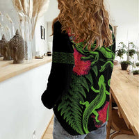 New Zealand Chameleon and Gecko Women Casual Shirt Maori Silver Fern and Pohutukawa Decoration LT03 - Polynesian Pride