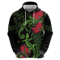 New Zealand Chameleon and Gecko Zip Hoodie Maori Silver Fern and Pohutukawa Decoration LT03 - Polynesian Pride