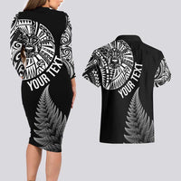 Personalised New Zealand Maori Art Tattoo and Silver Fern Couples Matching Long Sleeve Bodycon Dress and Hawaiian Shirt LT03 - Polynesian Pride