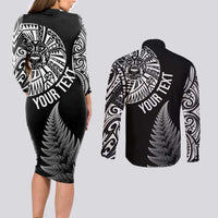 Personalised New Zealand Maori Art Tattoo and Silver Fern Couples Matching Long Sleeve Bodycon Dress and Long Sleeve Button Shirt LT03 - Polynesian Pride