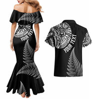 Personalised New Zealand Maori Art Tattoo and Silver Fern Couples Matching Mermaid Dress and Hawaiian Shirt LT03 - Polynesian Pride