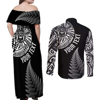 Personalised New Zealand Maori Art Tattoo and Silver Fern Couples Matching Off Shoulder Maxi Dress and Long Sleeve Button Shirt LT03 - Polynesian Pride