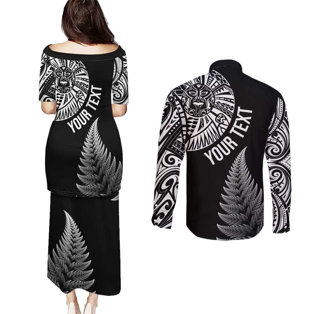 Personalised New Zealand Maori Art Tattoo and Silver Fern Couples Matching Puletasi and Long Sleeve Button Shirt LT03 - Polynesian Pride