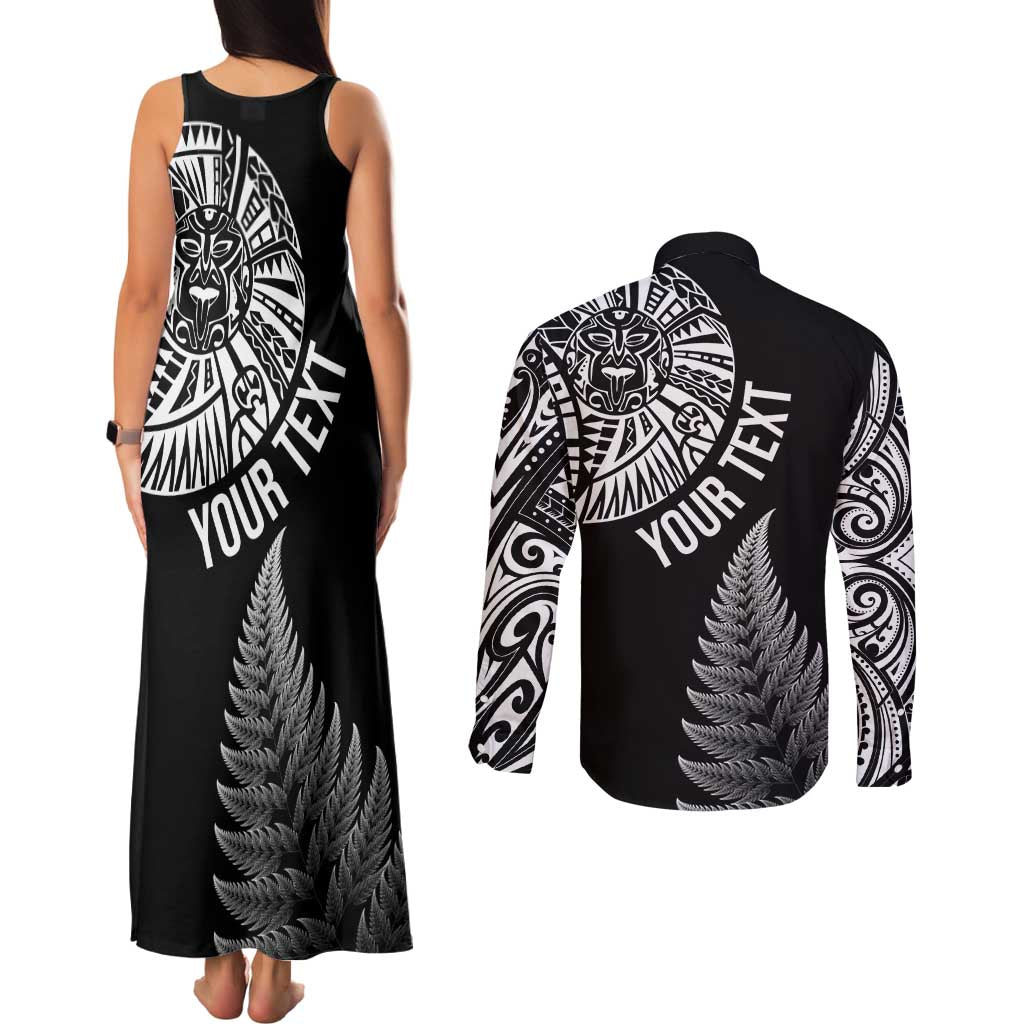 Personalised New Zealand Maori Art Tattoo and Silver Fern Couples Matching Tank Maxi Dress and Long Sleeve Button Shirt LT03 - Polynesian Pride