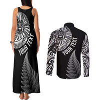 Personalised New Zealand Maori Art Tattoo and Silver Fern Couples Matching Tank Maxi Dress and Long Sleeve Button Shirt LT03 - Polynesian Pride
