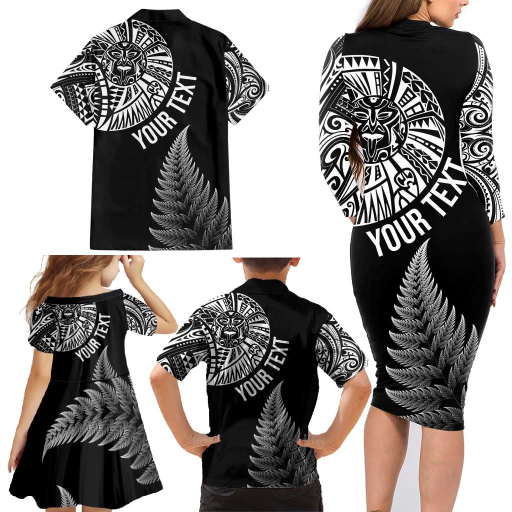 Personalised New Zealand Maori Art Tattoo and Silver Fern Family Matching Long Sleeve Bodycon Dress and Hawaiian Shirt LT03 - Polynesian Pride