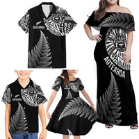 Personalised New Zealand Maori Art Tattoo and Silver Fern Family Matching Off Shoulder Maxi Dress and Hawaiian Shirt LT03 - Polynesian Pride