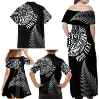 Personalised New Zealand Maori Art Tattoo and Silver Fern Family Matching Off Shoulder Maxi Dress and Hawaiian Shirt LT03 - Polynesian Pride
