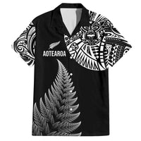 Personalised New Zealand Maori Art Tattoo and Silver Fern Family Matching Off Shoulder Maxi Dress and Hawaiian Shirt LT03 Dad's Shirt - Short Sleeve Black - Polynesian Pride