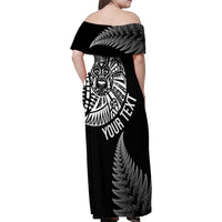 Personalised New Zealand Maori Art Tattoo and Silver Fern Family Matching Off Shoulder Maxi Dress and Hawaiian Shirt LT03 - Polynesian Pride
