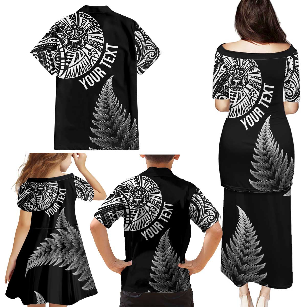 Personalised New Zealand Maori Art Tattoo and Silver Fern Family Matching Puletasi and Hawaiian Shirt LT03 - Polynesian Pride