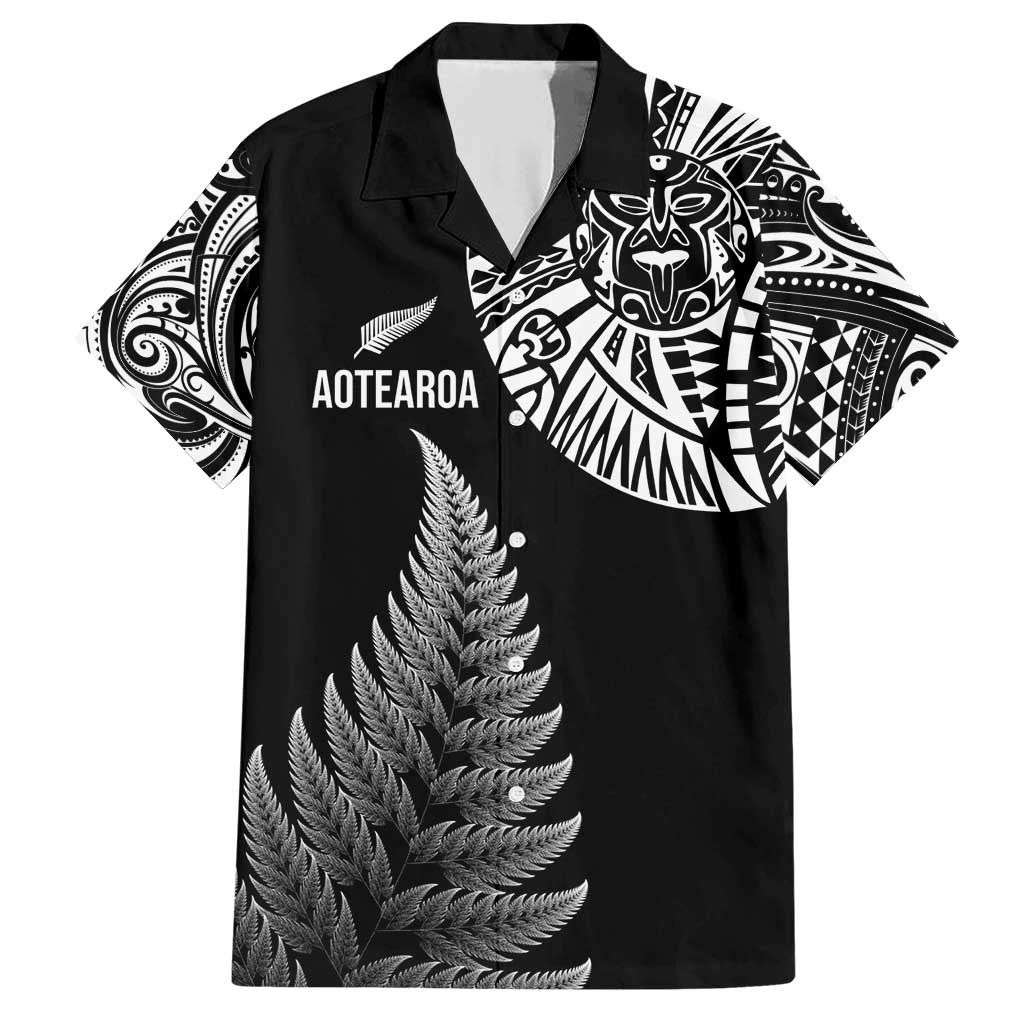 Personalised New Zealand Maori Art Tattoo and Silver Fern Family Matching Short Sleeve Bodycon Dress and Hawaiian Shirt LT03 Dad's Shirt - Short Sleeve Black - Polynesian Pride