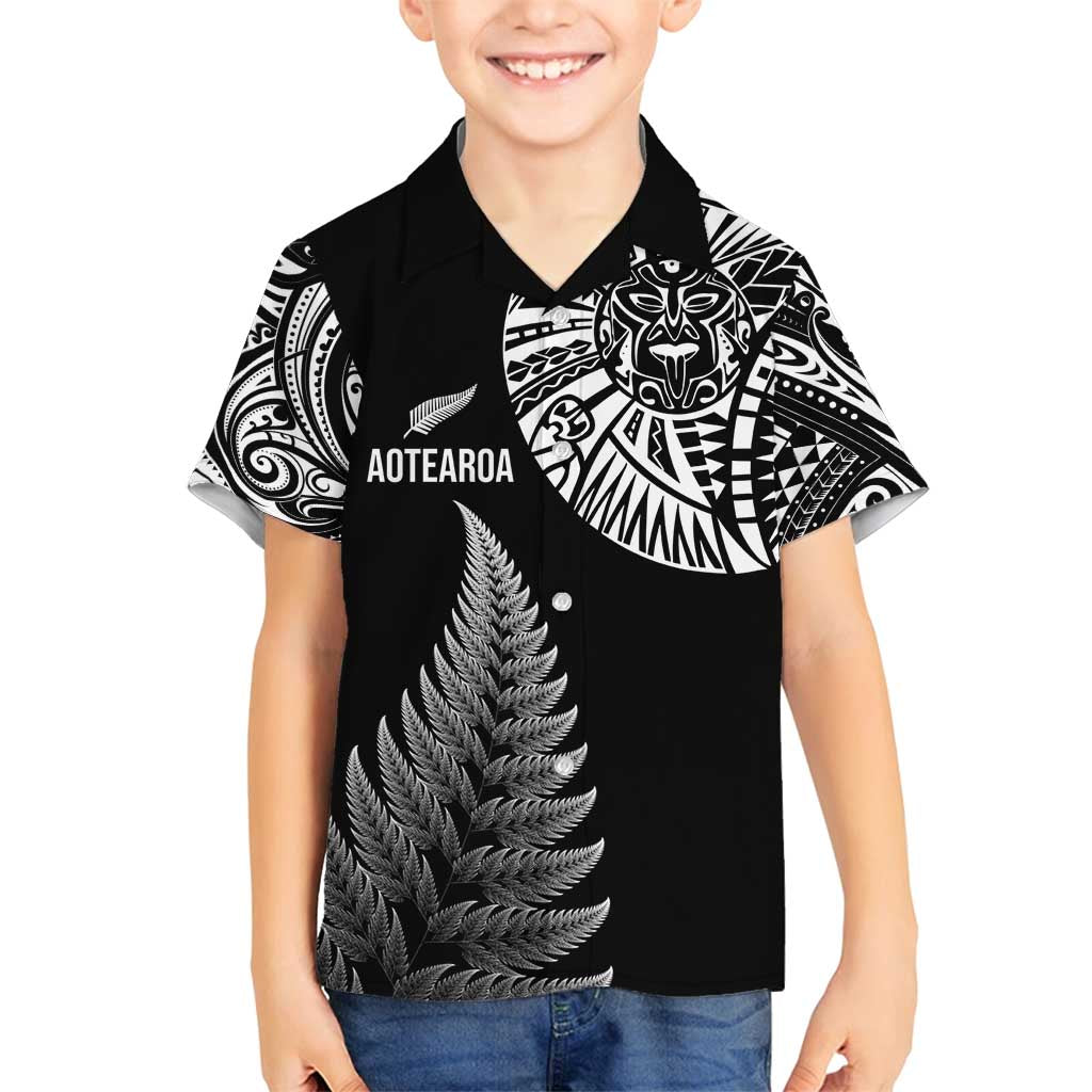 Personalised New Zealand Maori Art Tattoo and Silver Fern Family Matching Summer Maxi Dress and Hawaiian Shirt LT03 Son's Shirt Black - Polynesian Pride