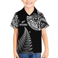 Personalised New Zealand Maori Art Tattoo and Silver Fern Family Matching Tank Maxi Dress and Hawaiian Shirt LT03 Son's Shirt Black - Polynesian Pride