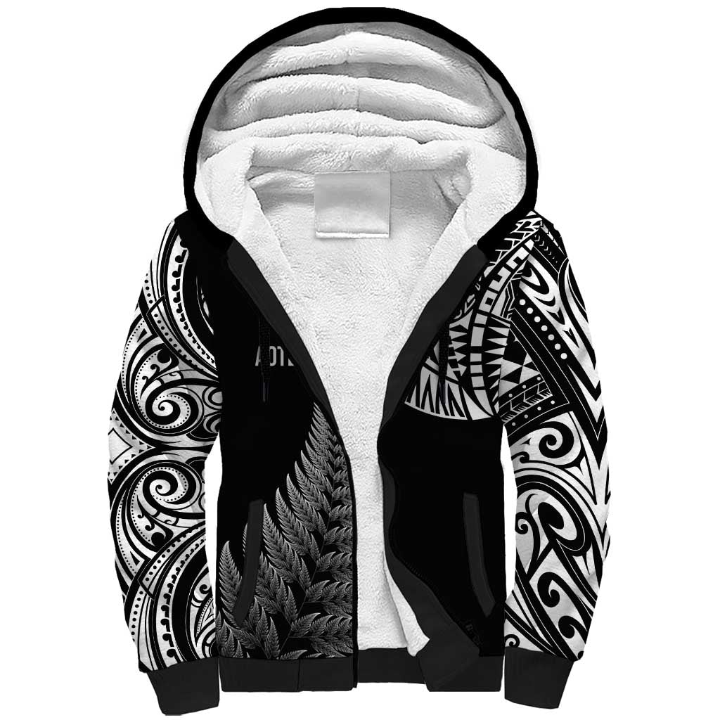 Personalised New Zealand Maori Art Tattoo and Silver Fern Sherpa Hoodie LT03 Unisex Black - Polynesian Pride