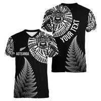 Personalised New Zealand Maori Art Tattoo and Silver Fern Women V-Neck T-Shirt