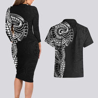 Polynesian Art Traditional Tattoo Pattern Couples Matching Long Sleeve Bodycon Dress and Hawaiian Shirt LT03 - Polynesian Pride