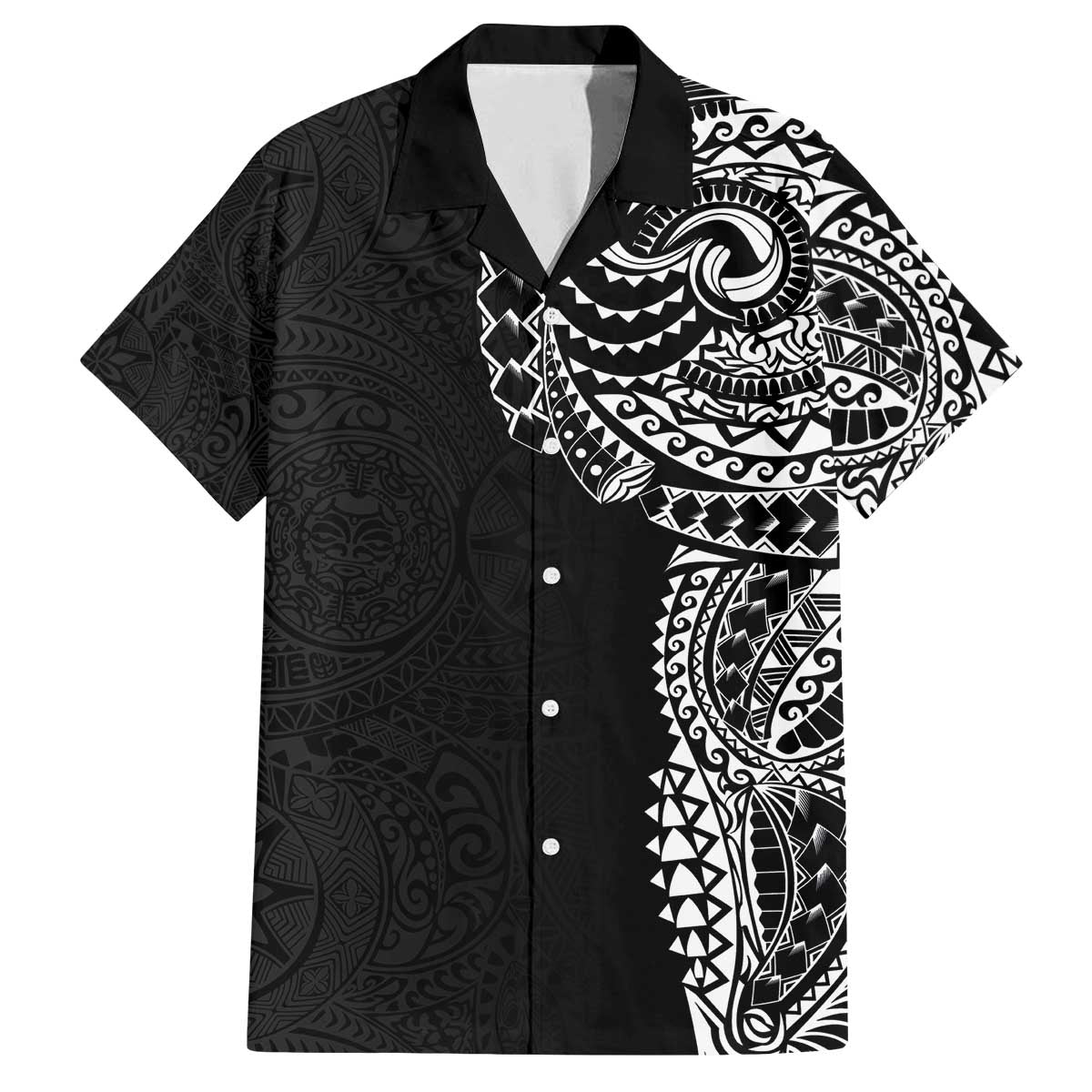 Polynesian Art Traditional Tattoo Pattern Family Matching Off Shoulder Short Dress and Hawaiian Shirt