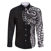 Polynesian Art Traditional Tattoo Pattern Family Matching Off Shoulder Short Dress and Hawaiian Shirt