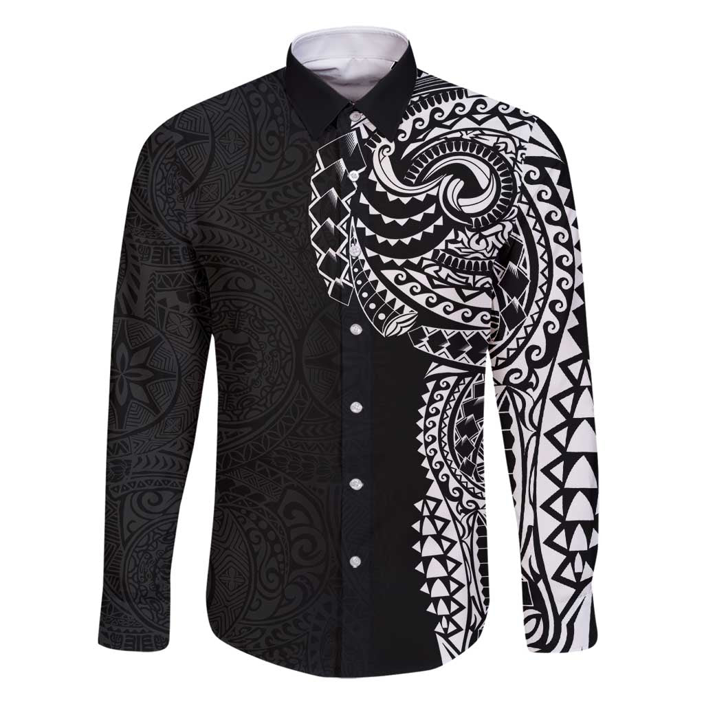 Polynesian Art Traditional Tattoo Pattern Family Matching Summer Maxi Dress and Hawaiian Shirt LT03 Dad's Shirt - Long Sleeve Black - Polynesian Pride